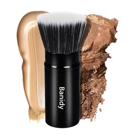 Banidy Brocha de maquillaje de base de punta plana Kabuki, brocha para rubor, polvos líquidos, brocha de viaje retráctil para mezclar cosméticos líquidos, en crema o en polvo