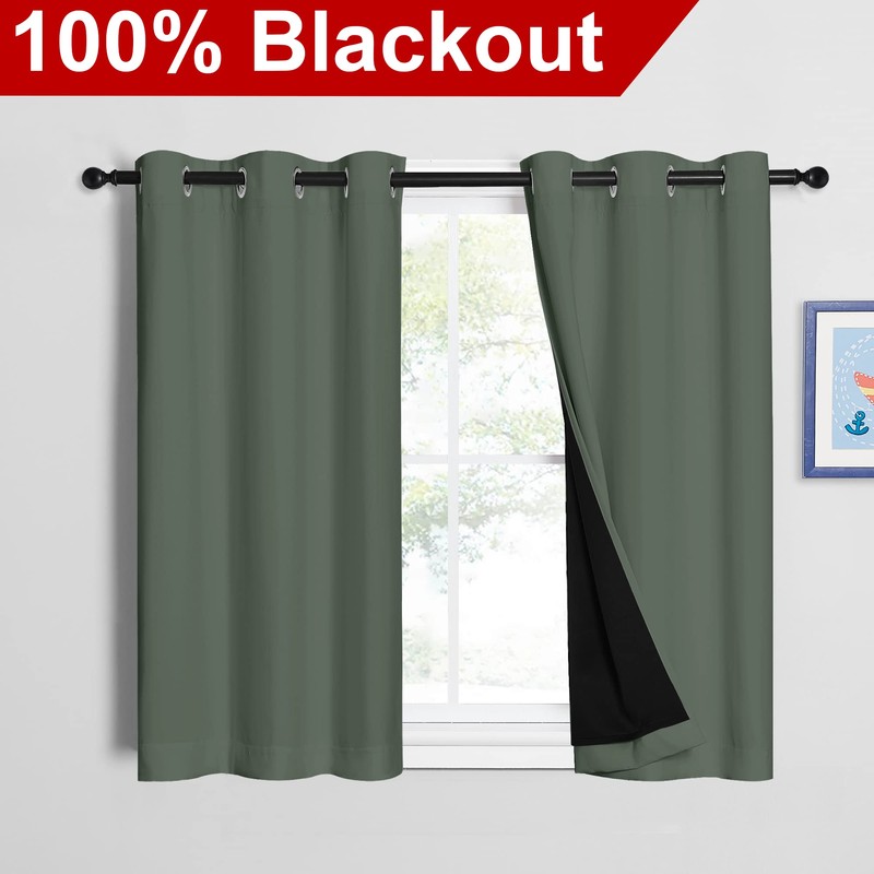 NICETOWN Dark Mallard 100% Blackout Curtains 45 inches Long, 2