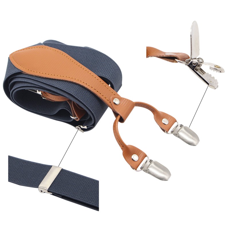 Timiot Mens Suspender Wide Leather 6 Metal Clips Adjustable Straps