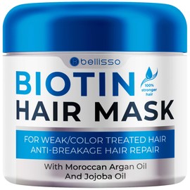 BELLISSO Biotin Hair Mask - Volume Boost and Deep Conditioner for Dry, Damaged Hair - Hydrating Repair Treatment for Women and Men - Moisture Conditioning for Curly Hair and Split Ends - Sulfate Paraben Free