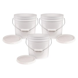 ATERET 1 Gallon White Bucket & Lid - Durable 55 Mil All Purpose Pail - Food Grade - BPA Free Plastic (3 Pack)