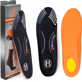 Memory Foam Orthotic Shoe Insoles for Men & Women, Relieve Flat Feet and Heel Pain, Anti-Fatigue Full-Length Work/Casual Inserts-S
