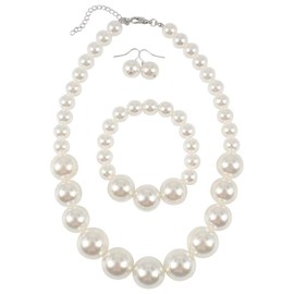 TPZORJX perlenkette damen,Große Perlen Schmuck Set Nachgemachte Perlenkette Armband Ohrstecker Damen Halskette perlenkette fasching Statement Perlenarmband Perlen Ohrringen für Hochzeit Events Party