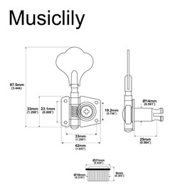 Musiclily Pro 4-in-line Open Gear Machine Heads Set for 4-String Electric Bass Precision Jazz Bass - Black