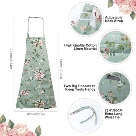 GUOYOU Floral Aprons for Women, Adjustable Neck Kitchen Aprons for Women, Vintage Chef Aprons for Cooking with Big Pockets, Waterproof Cooking Apron for Kitchen Baking Gardening BBQ