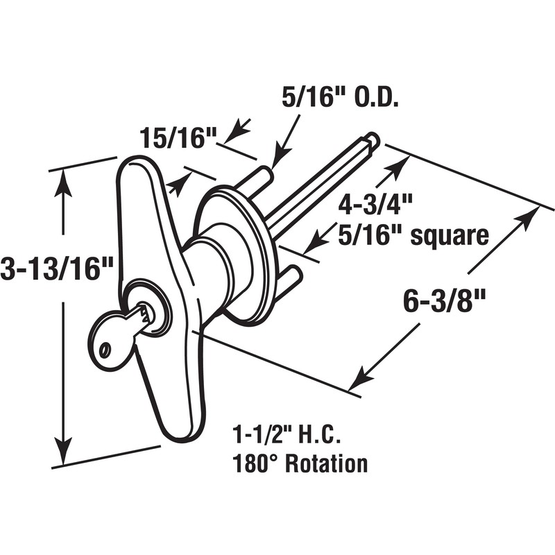 Prime-Line GD 52169 Keyed T-Handle, 5/16 In. x 4-5/8 In.