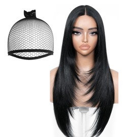 Glueless Wig, Black Lace Front Wigs, Synthetic Layered Wig, Middle Part No Glue Human Straight Hair, Bye Bye Knots, Wear And Go, Suitable For Women