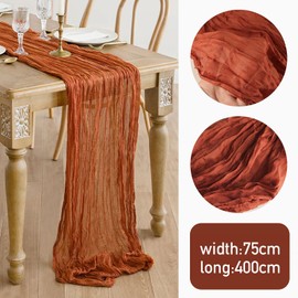 Cheesecloth Table Runner 75x400cm Rust Red Table Runner for Autumn Table Decorations Wedding Baby Shower Birthday Party (Rust Red)