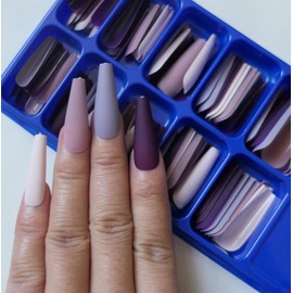 LoveOurHome 300pc Coffin Press on Nails Long Fake Nail Kit, Coffin Nails Press ons Nail Medium Ballerina Acrylic Glue Nails Tips Full Cover Matte Artificial Nails False Fingernail for Women Girls