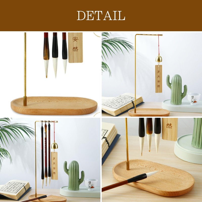 Uccellino Brush Holder Stand, Gold, Bamboo, Holds 8 Handles, Display,