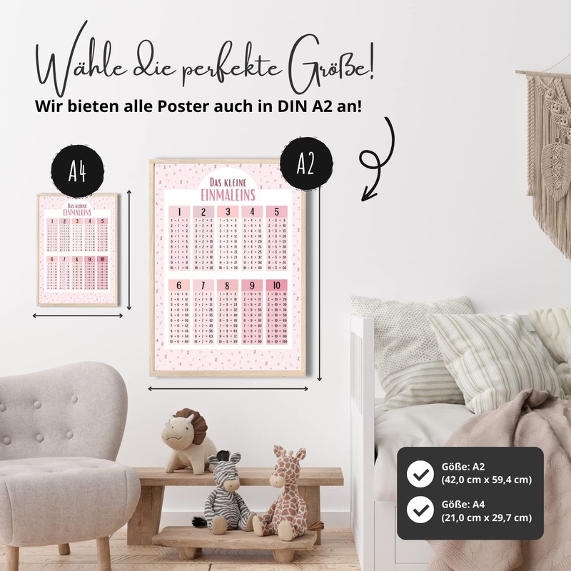 MeinBaby123® 1 x 1 Times Table Poster, Disposable Table Trainer