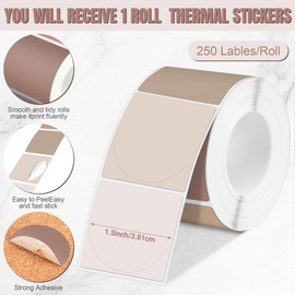 Ctosree 5 Colors Circle Thermal Sticker Labels Self Adhesive Round Direct Thermal Labels Multipurpose Printer Stickers for DIY, Name Tag 250 Pcs/1 Roll(Morandi Autumn,1.5 Inch)