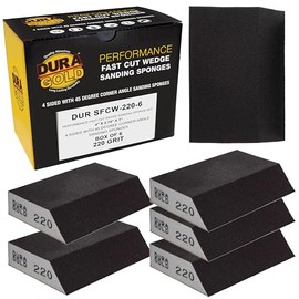Dura-Gold 220 Grit 4-Sided Hand Sanding Block Sponges with Angled Edge, Box of 6 - Performance Flex 3.9" x 2.75" x 1" Wet or Dry Flexible Sandpaper Abrasive Pads - Sand Wood, Drywall, Metal Auto Paint