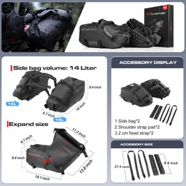 Rhinowalk Motorcycle Saddlebags 18L(9L*2) Waterproof Motorbike Side Bags, Travel Luggage Panniers with Shoulder Strap for Adventure & Sport Motorcycle Racks, 1 Pair