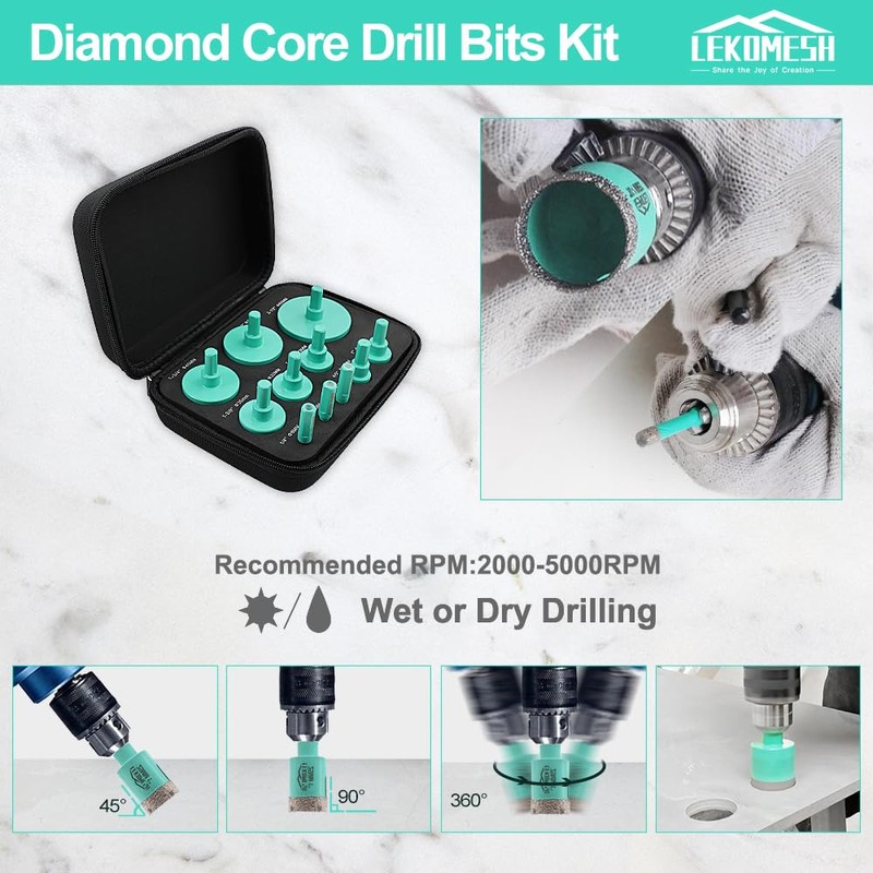 Diamond Core Drill Bits Set - LEKOMESH Tile Hole Saw