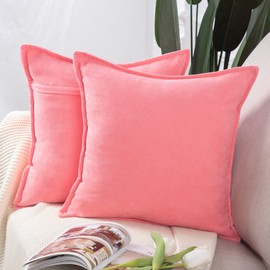 Madizz Set of 2 Short Chenille Decorative Cushion Covers Soft Decorative Cushion Cover for Sofa Bedroom Cushion Cover Pink 40 x 40 cm Square