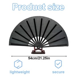 WUSJCOF 2 PCS Large Foldable Silk Hand Fans, Chinese Tai Chi Folding Hand Fan, Chinese Kung Fu Fan, Nylon Cloth, with Holder Sleeve, for Performance, Dance, Decorations, Festival (Black)