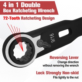 GOLD DEER 4-in-1 Reversible Ratcheting Box Wrench Set SAE 9/16" 5/8" 11/16" 3/4" Double Box End Wrench Set Ratchet Wrench Set,72-Tooth Ratcheting Gear,CR-V Steel