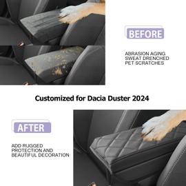 LUWU Car Armrest Pad for Dacia Duster 2024 (Models with Armrests) Centre Console Armrest Cover Leather Auto Protection Cover Dacia Duster 2024 Accessories (Black)