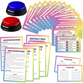 Soulchen Birthday Friendly Feud Game Set Birthday Party Game Trivia Quiz with Cards and 2 Buzzer for Family Home Games Activities Party Supplies, Battery Not Included