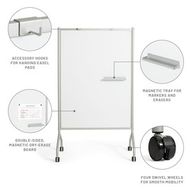 Safco Impromptu Pizarra blanca completa, pizarra magntica de borrado en seco de doble cara para el hogar, la oficina y el aula, marco de acero de...  