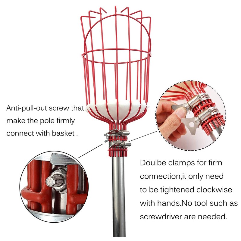 Fruit Picker Tool, Fruit Picker Pole with Basket Height Adjustable