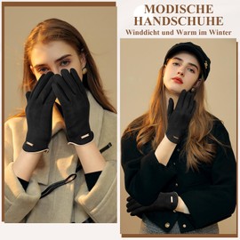 Kiiwah Women's Winter Gloves, 2 Finger Gloves with Flap, Thermal Gloves, Warm Plush Gloves, Winter Gloves for Women, black