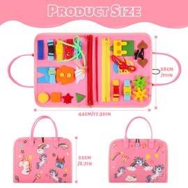 Lanjue Busy Board for Toddlers, Montessori Sensory Toys Activity Board for Fine Motor Skills Preschool Educational Toys Portable Travel Toys for 1-6 Year Old Girls Gifts (Unicorn)