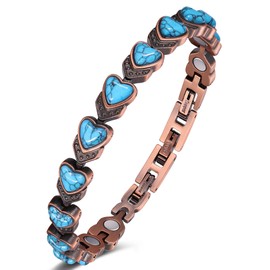 Jeracol Pure Copper Bracelets for Women, Ultra Strength Magnetic Bracelet with 3800 Gauss Magnets & Natural Turquoise & Stones, Adjustable, Jewelry Gift