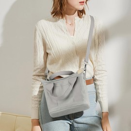 NAKODU Multi Pocket Canvas Tote Bag for Women,Tote Bag with Zipper,Everything Tote Bag Purse Travel Tote Bag with Compartment,2 Sizes (grey, S)