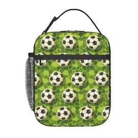 cromcu Soccer Lunch Box for Kids Aldults, Ball Sport Style Reusable Thermal Insulation Cooler Tote Bags, Grass Football Print Insulated Bag for Student, School Picnic Camping Travel, Gifts