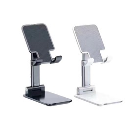 Best Rosery 2 Pack Cell Phone Stand for Desk,Fully Foldable,Portable,Phone Holder with Silicon Pad,Angle Height Adjustable,Metal Weighted for Base,Compatible with All Mobile Phones (White & Black)