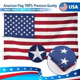 American flag 4x6 ft - 300 D US flag 4x6 outdoor Made in USA - US Flag Premium Nylon Long lasting - Embroidered Stars Sewn Stripes Brass Grommets United States U.S. flag 4 x 6 ft outdoors indoors pole wall