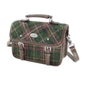 BRAW CLANS TARTANS Harris Tweed Ladies Mini Satchel LB1230 - Dark Green and Plum Check Tartan, Detachable Strap, Scottish Heritage Bag for Women, Gift for Valentines day, Mothers day, Wedding