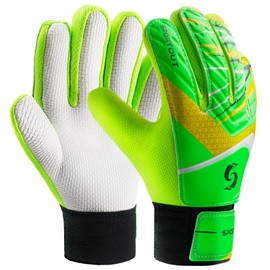Sportout Kids Goalkeeper Gloves, Soccer Gloves with Double Wrist Protection and Non-Slip Wear Resistant Latex Material to Prevent Injuries (Green, Size 8 Suitable for Adult Small)