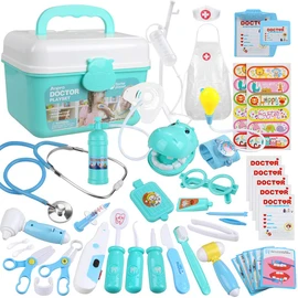 Anpro 46-Piece Doctor's Case Medical Toy Role Play Toy Set, blue