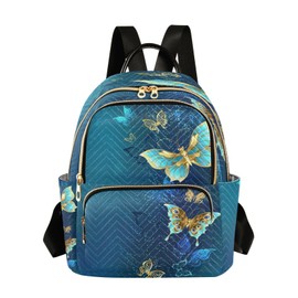 ALAZA Gold Butterflies Blue Women Backpack Purse Ladies Fashion Shoulder Bag Daypack Travel Bag 7.5L