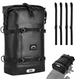 Gurblofy Motorcycle Tail Bag, 30L Waterproof Saddle Bag, 2 Size and 3 Color Options Motorcycle Travel Bag, PVC Luggage Bag, Rear Seat Bag, Classic Black GT-30BL