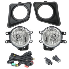 Silscvtt 2Pcs Fog Lights Replacement for 2014-2021 Tundra Clear Lens with Switch Bezel Wires Left+Right Side (Passenger & Driver Side)