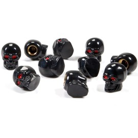 Dsycar Tapones de válvula de neumático negros, paquete de 10 tapas de válvula estilo calavera, tapas de neumático de revestimiento de cobre antiestrés, universales para coches, SUV, bicicletas, camiones y motocicletas, color negro