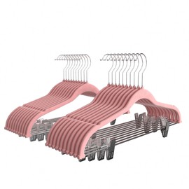 VECELO 20 Pack Velvet Clothes Hangers with Adjustable Clips,Heavy-Duty Non Slip & Space-Saving with 1 Magic Hangers & 2 Tie Rack for Suit Coat Pants Skirt Dresses