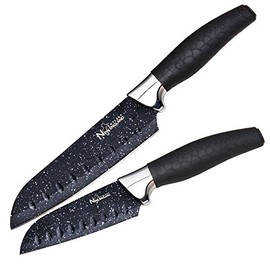 New England Cutlery Marble Finish Plus Santoku Knife Set, 5" and 7", Black