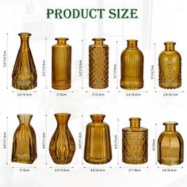 Glass Bud Vases Set of 10, Small Flower Vase in Bulk for Centerpieces, Mini Vintage Amber Vases for Rustic Wedding Vintage Home Table Decor