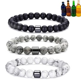 DIOWUS Glame Anti Alcohol Bracelet for Women Men, GM Mgnetc Bead Sobriety Bracelets Adjustable Hemys Hematite Reduce the Urge to Drink Cravings Relieve Anxiety Stress Jewelry Gift (3 pcs)
