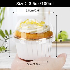 EUSOAR Gold Cupcake Cups, 3.5oz 100pcs Disposable Mini Cupcake Liners for Baking, Foil Dessert Containers Oven-safe Baking Cups Pan with Plastic Lids for Wedding Birthday Party Picnic Camping