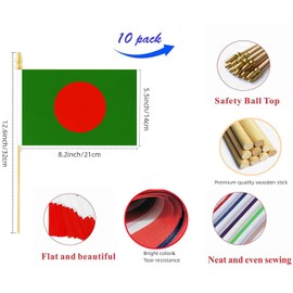 10 Pack Bangladesh Flags -BD Handheld Flag-Desktop Flag-5x8 In, Bengalese Mini Flag. Suitable For Party Decorations, Store Displays, Bar Decorations And National Day Parades.