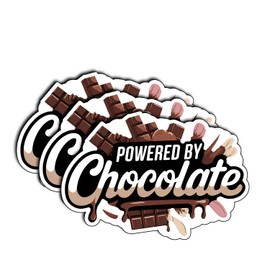 (3Pcs) Powered by Chocolate Stickers Funny Sarcastic Quote Humor Motivational Inspirational Gifts Waterproof Vinyl Decals for Kindle Water Bottle Bumper Car Hard Hat Phone Laptop 3x2