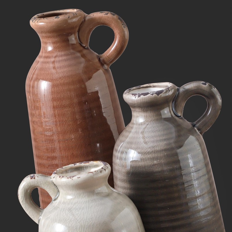 Ceramic Vases Set of 3, Neutral Rustic Farmhouse Vase with