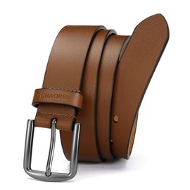 CHAOREN Leather Belts for Men - Mens Belts Leather 1 3/8" for Casual Jeans - Oval Hole Design Easy in Easy out