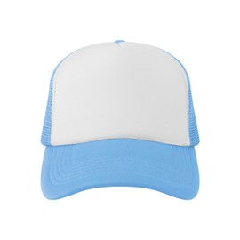 TopTie Blank 5 Panel Trucker Hat Foam Front Mesh Back 2 Tone Trucker Snapback Hat-Light Blue White